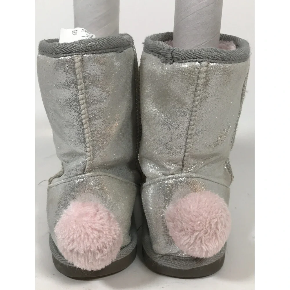 Muk Luks Zoo Babies Faux Fur Bunny‎ Rabbit Girls Boots Silver Sparkle Size 13